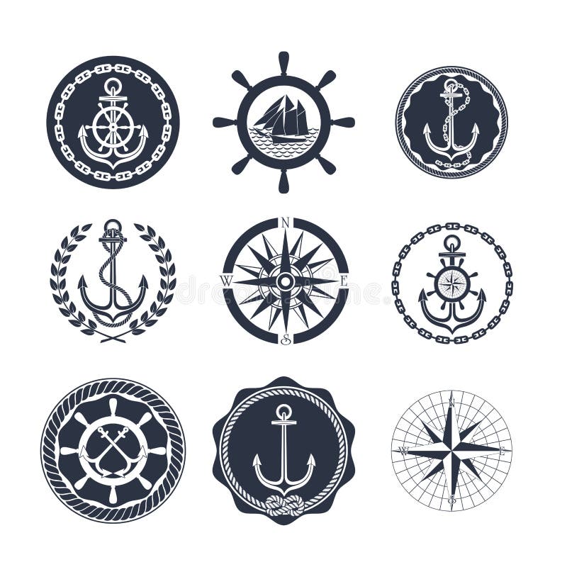 Set of Marine Symbols Vector Illustration. Stock Vector - Illustration ...