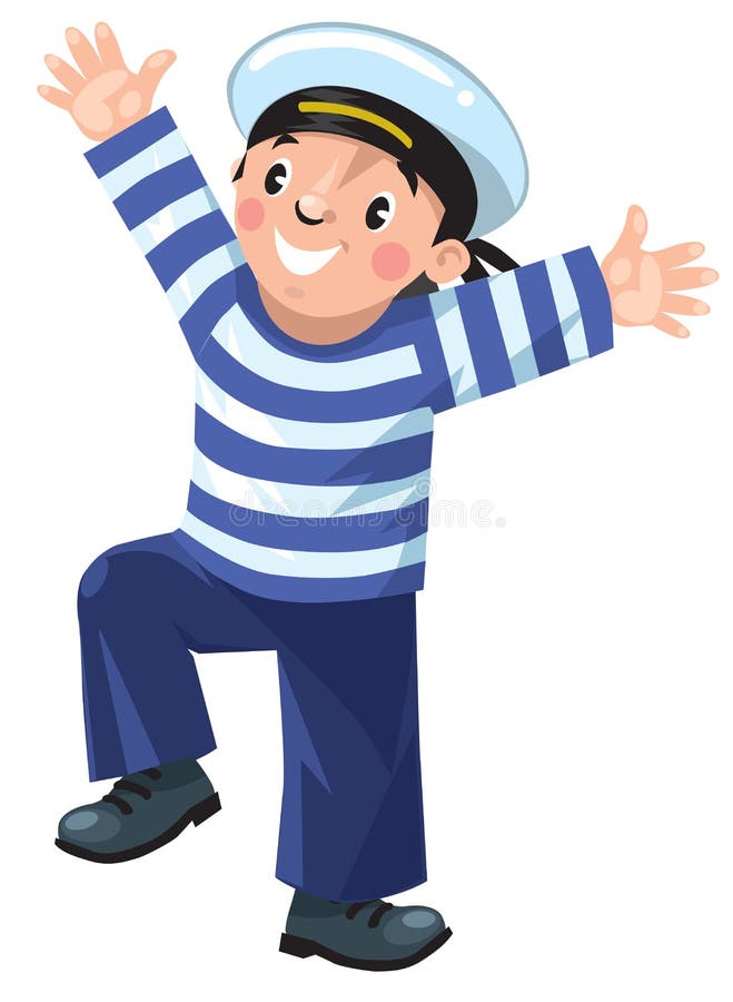 Happy jolly boy-sailor in vest and sailor hat. Happy jolly boy-sailor in vest and sailor hat