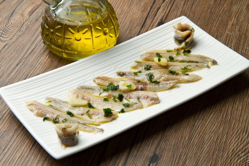 Marinierte Sardellen, Spanisches Tapaslebensmittel Stockfoto - Bild von ...