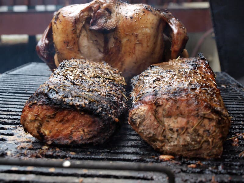 Marinierte Schweinelende U. Truthahn Auf Grill Stockfoto - Bild von ...