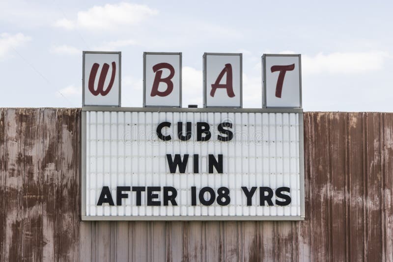 Marion - Circa April 2017: Sports Radio Station WBAT 1400 AM Celebrates The Chicago Cubs World Series Win I royalty free stock photography Marion - Circa April 2017: Sports Radio Station WBAT 1400 AM Celebrates The Chicago Cubs World Series Win I royalty free stock photography