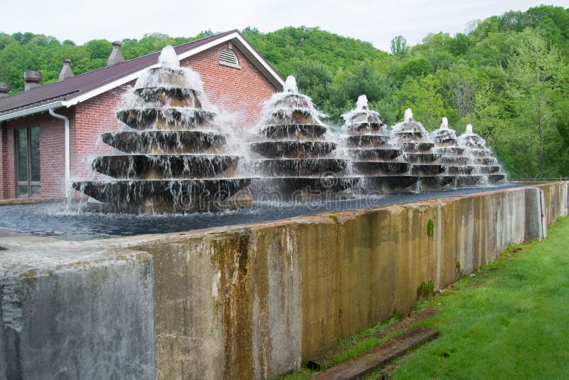 Marion, VA - May 18; A fountain that adds oxygen to the water at the Marion fish hatchery in the mountains of southwestern Virginia. Marion, Virginia USA on the 18th of May 2014. Marion, VA - May 18; A fountain that adds oxygen to the water at the Marion fish hatchery in the mountains of southwestern Virginia. Marion, Virginia USA on the 18th of May 2014.