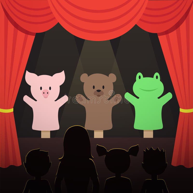 Marionetten-Theaterleistung der Kinder mit Tierschauspieler- und -kinderpublikum vector Illustration vektor abbildung Marionetten-Theaterleistung der Kinder mit Tierschauspieler- und -kinderpublikum vector Illustration vektor abbildung