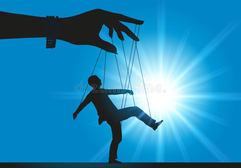 Marionettenconcept dat de man illustreert door een bazige vrouw wordt gemanipuleerd die vector illustratie Marionettenconcept dat de man illustreert door een bazige vrouw wordt gemanipuleerd die vector illustratie
