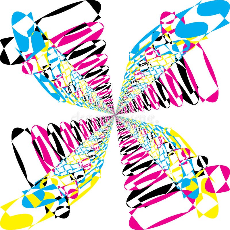 Mariposa arabesca abstracta múltiples colores cian magenta amarillo negro combinado. Mariposa arabesca abstracta de varios colores color cian magenta amarillo negro negro gráfico cortado
