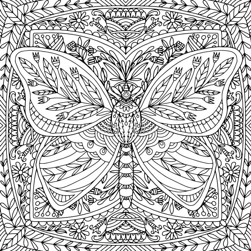 Mariposa Con Flores De Estilo Folclórico Dibujada En Una Mandala Cuadrada  Con Ornamentos Para Colorear, Vectorial, Páginas De Lib Ilustración del  Vector - Ilustración de vector, cuadrado: 200562913