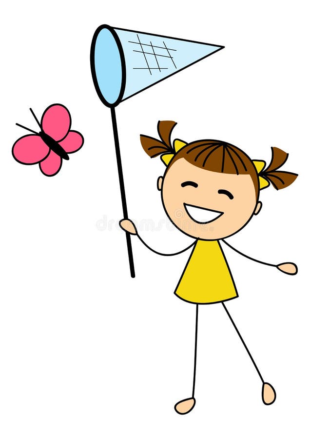 Mariposa de cogida de la niña linda ilustración del vector Mariposa de cogida de la niña linda ilustración del vector