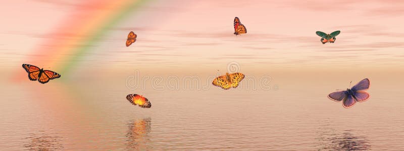 Mariposas y arco iris ilustración del vector Mariposas y arco iris ilustración del vector