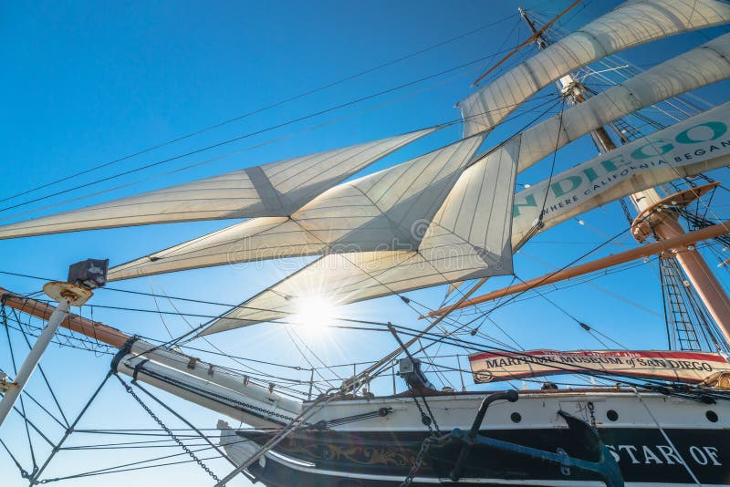 San Diego, California/USA - August 14, 2019  The Maritime Museum of San Diego. A historic iron bark `Star of India`