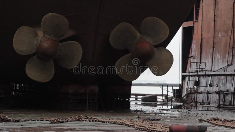 Ship Repair in Floating Dock, Tugboats Assist, Welders Work on Vessels ...