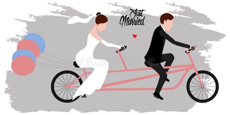 Marié et jeune mariée sur une bicyclette Juste ménages mariés illustration de vecteur Marié et jeune mariée sur une bicyclette Juste ménages mariés illustration de vecteur