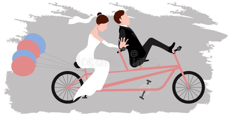 Marié et jeune mariée sur une bicyclette Juste ménages mariés illustration de vecteur Marié et jeune mariée sur une bicyclette Juste ménages mariés illustration de vecteur