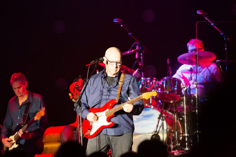 BARCELONA, SPAIN - APRIL 26, 2019: British rock musician, guitarist, vocalist and songwriter for Dire Straits Mark Knopfler giving concert at Palau Sant Jordi