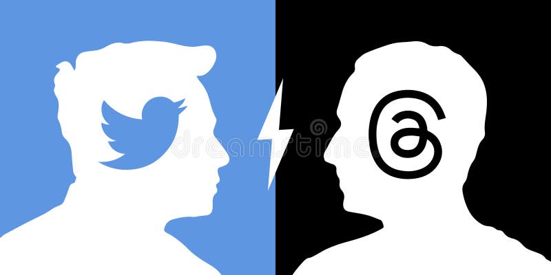 Mark zuckerberg silhouette thunatm instagram μαύρο φόντο εναντίον elon musk white silhouette twitter μπλε λογότυπο απεικόνιση αποθεμάτων