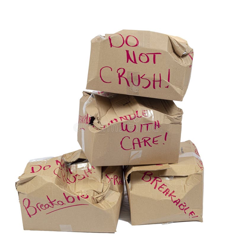 Marked Do Not Crush Boxes Crushed Isolated on White Stock Photo Image