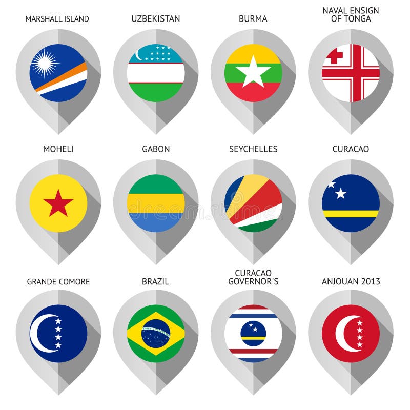 Marker from paper with flag for map - set eleventh stock illustration