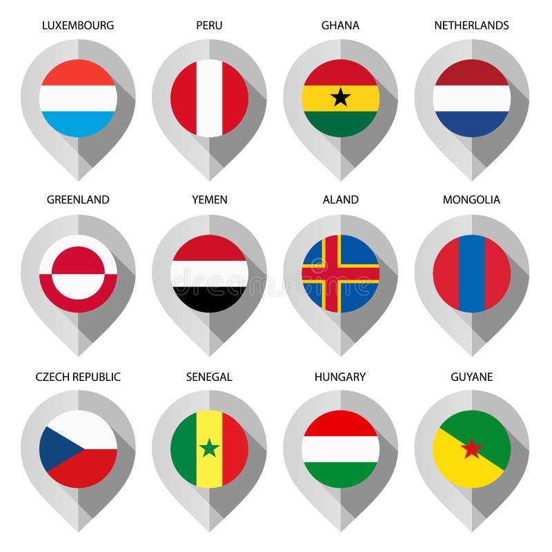 Marker from paper with flag for map - set fifth stock illustration