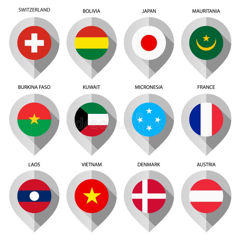 Marker from paper with flag for map - set first vector illustration