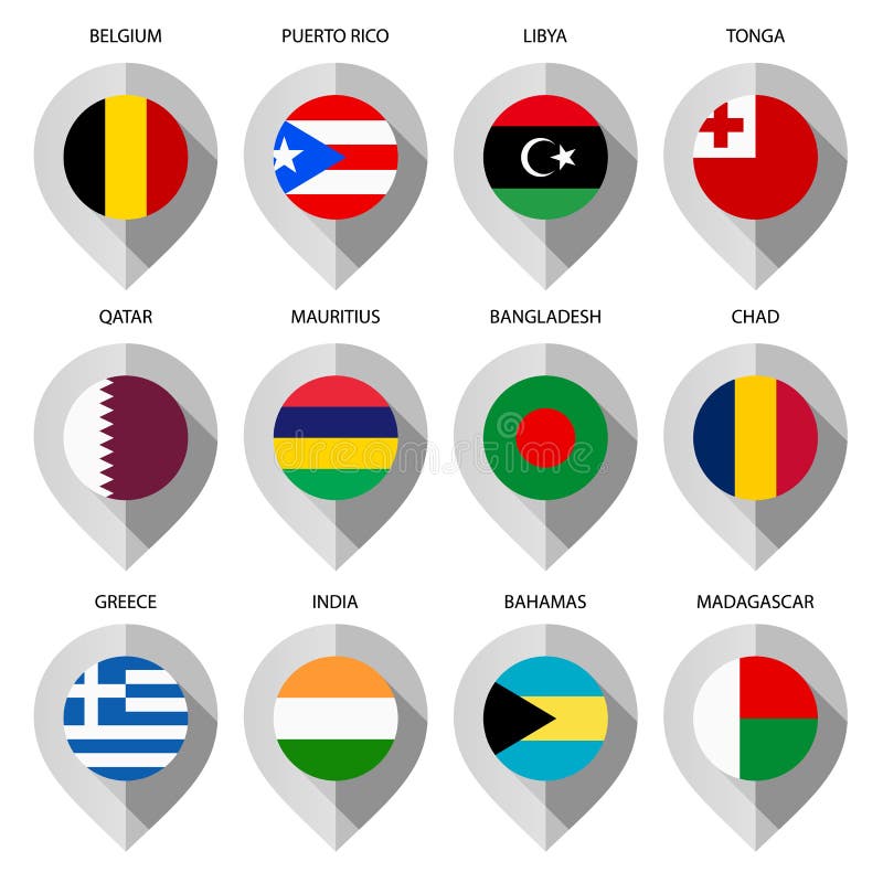 Marker from paper with flag for map - set ninth stock illustration