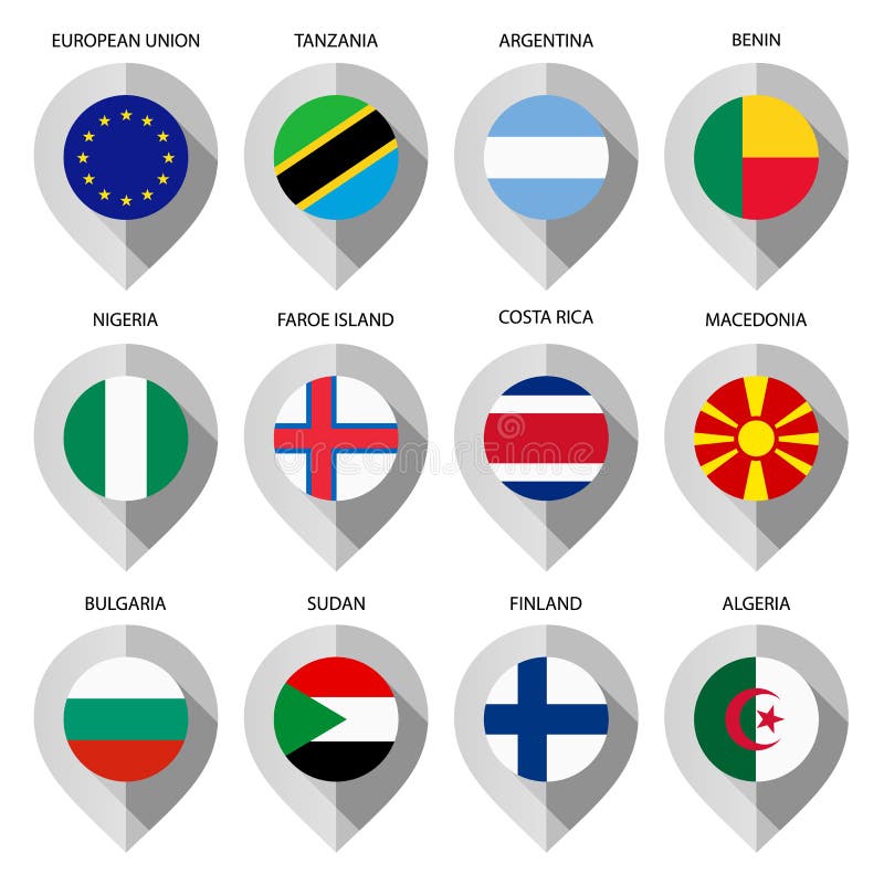 Marker from paper with flag for map - set second stock illustration