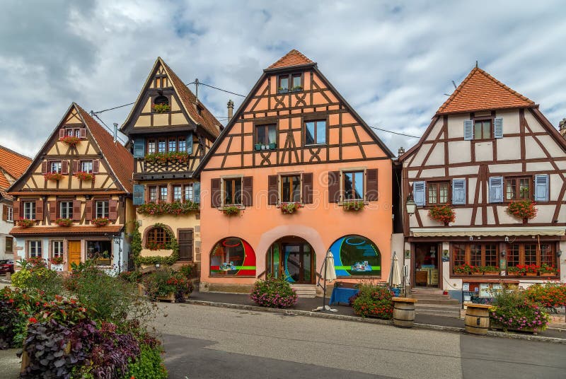 Market Square in Dambach-la-Ville, Alsace, France Stock Photo - Image ...