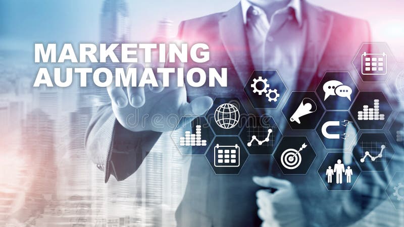 Marketing Automation Software Technology Process System Internet Business concept. Mixed media background. stock images