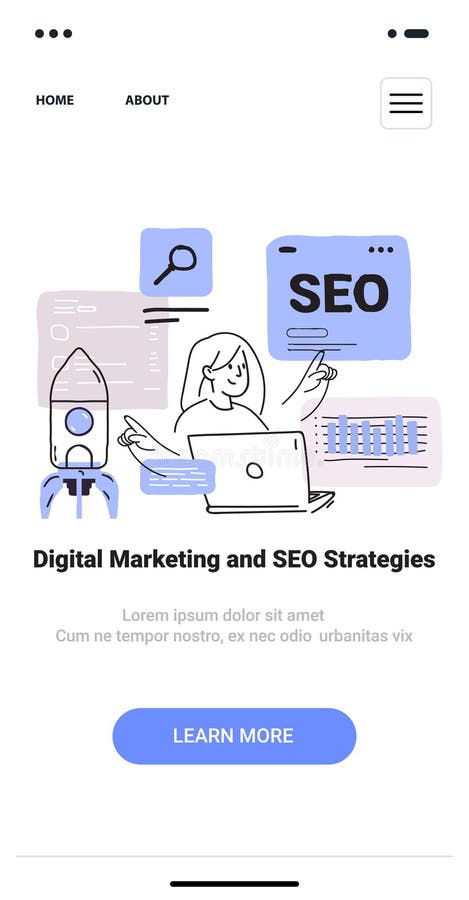 Marketing cyfrowy Strategie SEO Koncepcja kobieta pracująca z laptopem szkło powiększające wykresy minimalistyczne cienkie linie ilustracji