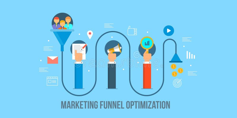 A journey map of marketing funnel optimization, increase conversion rate, flat design vector banner. vector illustration