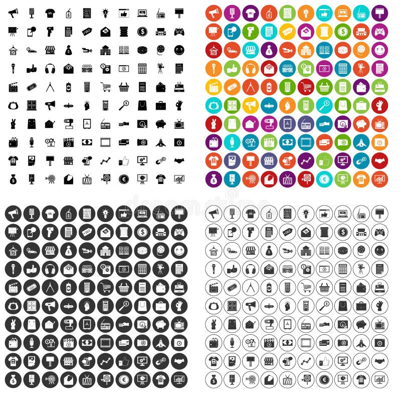 100 marketing icons set vector variant