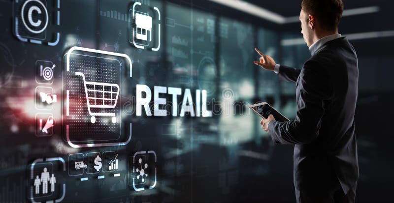 Marketing-Kanäle für Einzelhandelsgeschäfte Automation auf virtuellem Bildschirm stock abbildung
