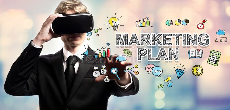 Marketing Plan text with businessman using a virtual reality royalty free stock photo