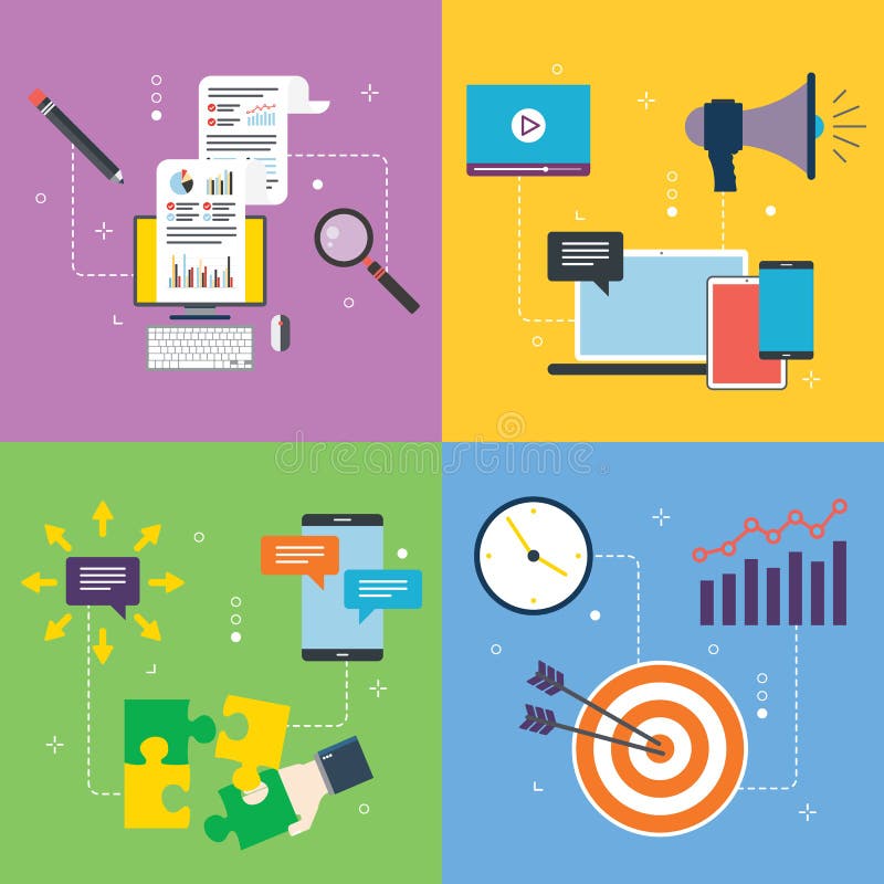 Marketing, strategy, analysis, communication and business icons royalty free illustration