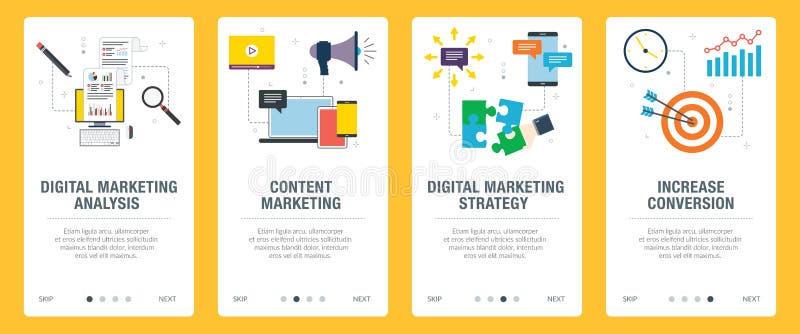 Marketing, strategy, analysis, communication and business icons stock illustration