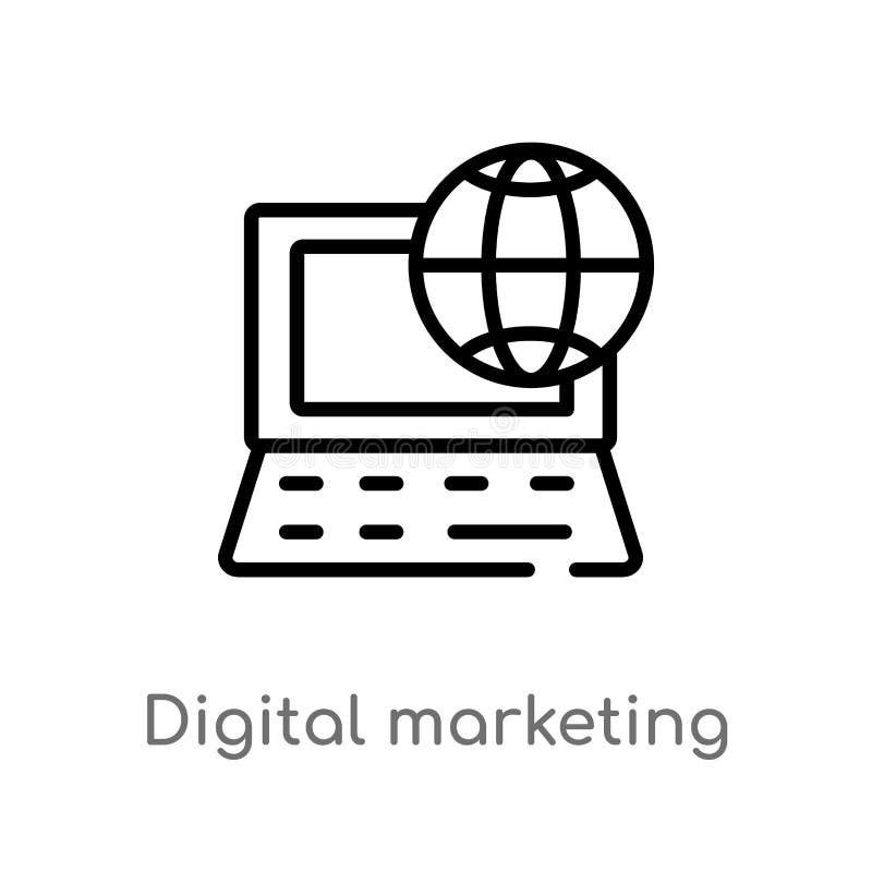 Marketing-Vektorikone des Entwurfs digitale lokalisiertes schwarzes einfaches Linienelementillustration vom Social Media, das Kon lizenzfreie abbildung
