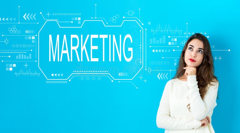 Marketingconcept met jonge vrouw stock foto Marketingconcept met jonge vrouw stock foto