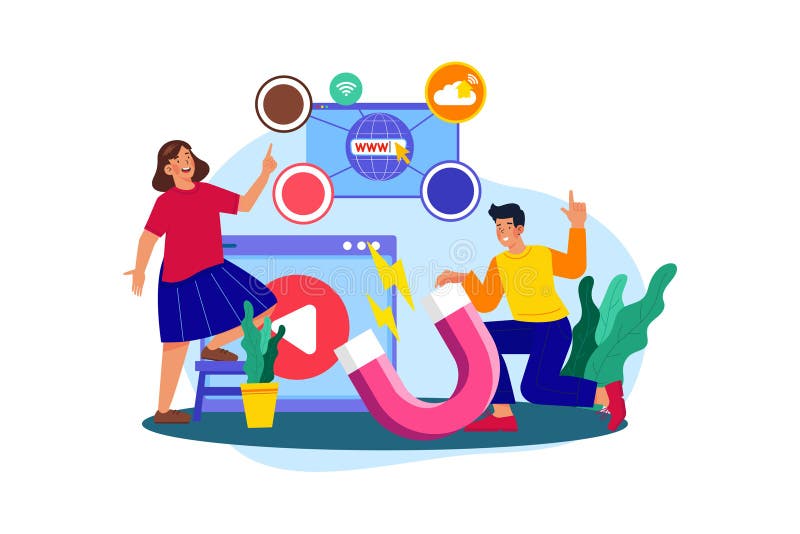 Markety cyfrowe specjalizują się w korzystaniu z platform internetowych do reklamowania i marketingu. Marketerzy cyfrowi specjalizują się w korzystaniu z platform internetowych do tworzenia ilustracji reklamowych i marketingowych. płaska ilustracja wyizolowana na białym tle