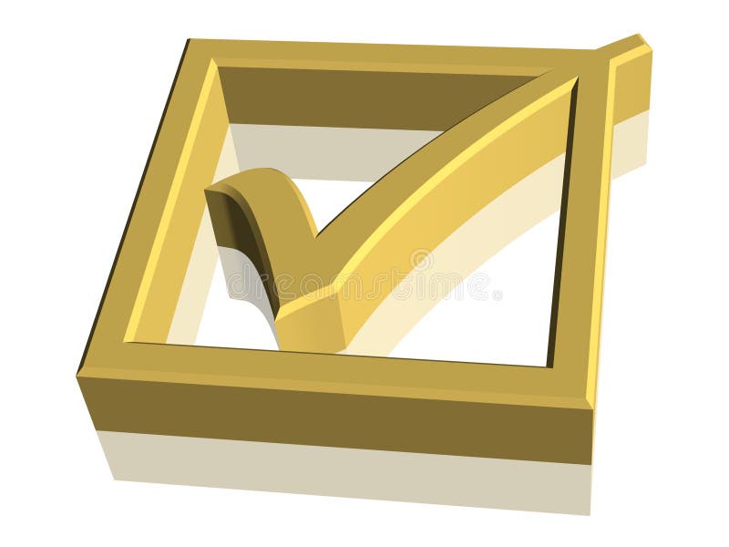 Gold 3D check mark symbol. Gold 3D check mark symbol