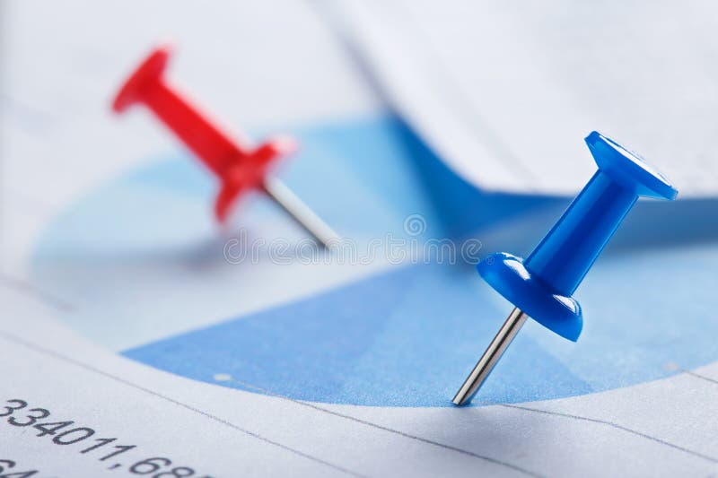Marking Financial Chart by Pins.Share Listing and Checking Financial Chart Stock Image Image