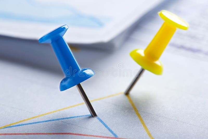 Marking Financial Chart by Pins.Share Listing and Checking Financial Chart Stock Image Image