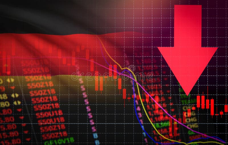 Marknadspris för kris för Tysklandbörsmarknad röd ner diagramnedgångaffär och röd negativ droppe för finanspengarkris i försäljni stock illustrationer Marknadspris för kris för Tysklandbörsmarknad röd ner diagramnedgångaffär och röd negativ droppe för finanspengarkris i försäljni stock illustrationer