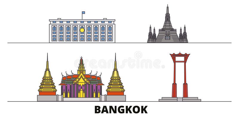 Markstein-Vektorillustration Thailands, Bangkok flache Linie Stadt mit berühmtem Reiseanblick, Skyline Thailands, Bangkok lizenzfreie abbildung Markstein-Vektorillustration Thailands, Bangkok flache Linie Stadt mit berühmtem Reiseanblick, Skyline Thailands, Bangkok lizenzfreie abbildung