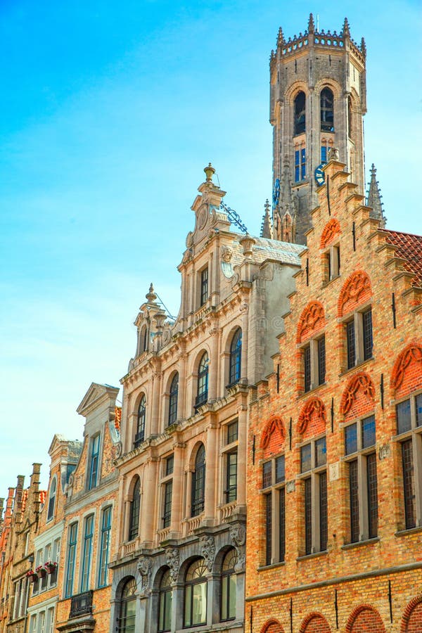 Markt Square in Bruges, Belgium Medieval Building. Belfry Tower Stock ...