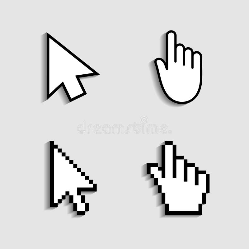 Markörhandsikon från pixlar. muspekare för att klicka. Pilfinger för webbdator och internetnavigering. digital grafik vektor illustrationer