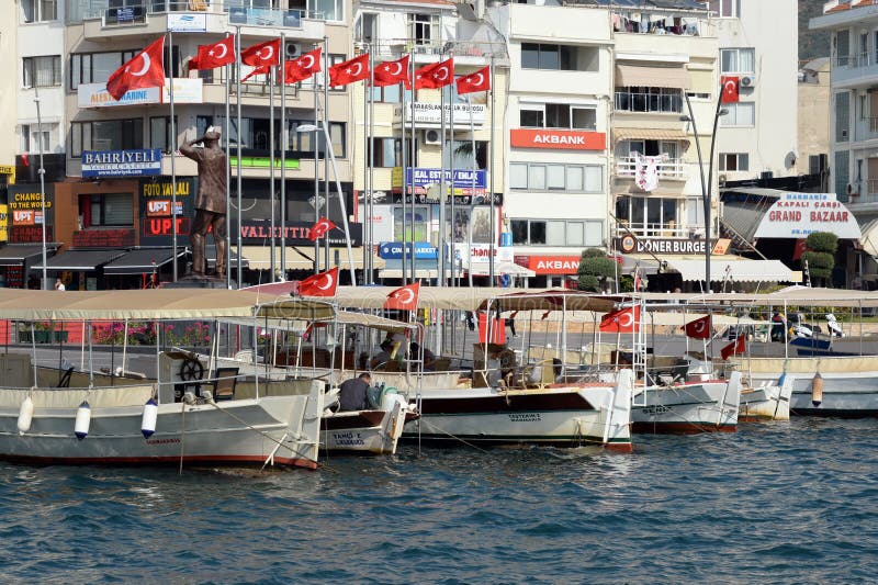 Sea pleasure boats at the waterfront of the city of Marmaris. Turkey stock photos Sea pleasure boats at the waterfront of the city of Marmaris. Turkey stock photos