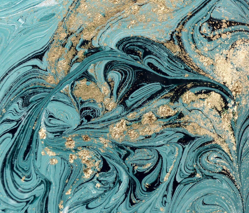 Marmeren abstracte acrylachtergrond De blauwe textuur van het marmeringskunstwerk Gouden schitter royalty-vrije stock foto Marmeren abstracte acrylachtergrond De blauwe textuur van het marmeringskunstwerk Gouden schitter royalty-vrije stock foto