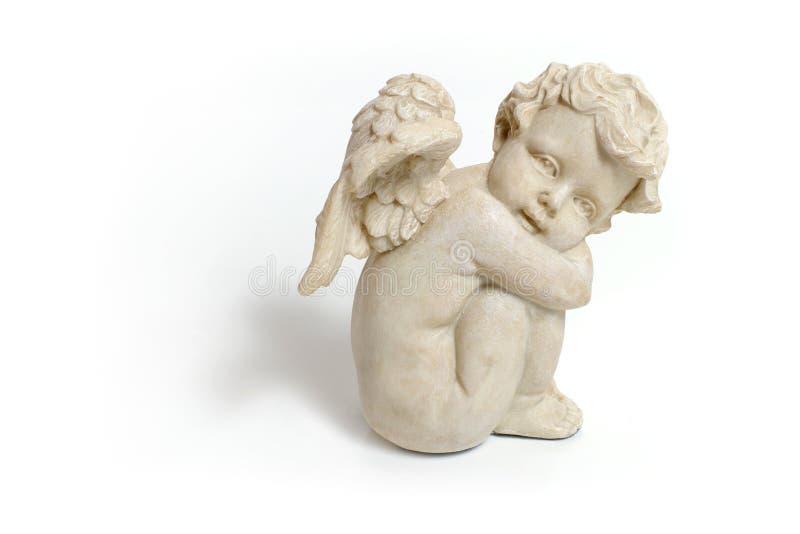 Sitting marble angel on a white background. Sitting marble angel on a white background
