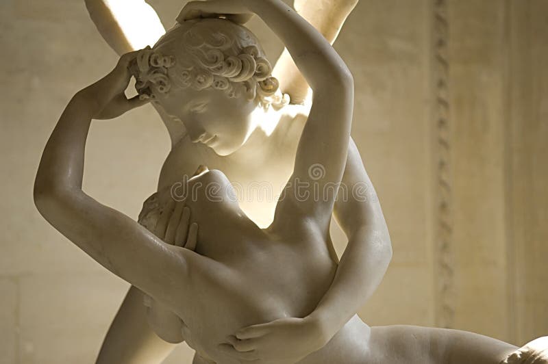 Marble sculpture Cupid and Psyche by Antonio Canova, shows moment of awakening Psyche from the kiss of the god Cupid .1787 Louvre Paris. Marble sculpture Cupid and Psyche by Antonio Canova, shows moment of awakening Psyche from the kiss of the god Cupid .1787 Louvre Paris