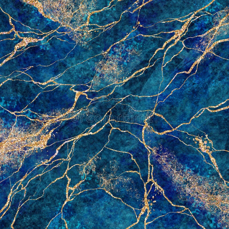 Marmură albastră de fond abstractă cu vene strălucitoare de aur cu textură de piatră falsă pictată cu marmură de modă marmorată ar royalty free stock photos