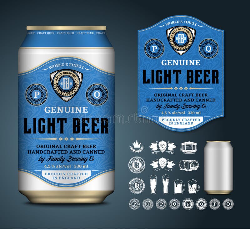 Marque de bière vectorielle L'aluminium peut se moquer Icônes de bière, insignes, insignes