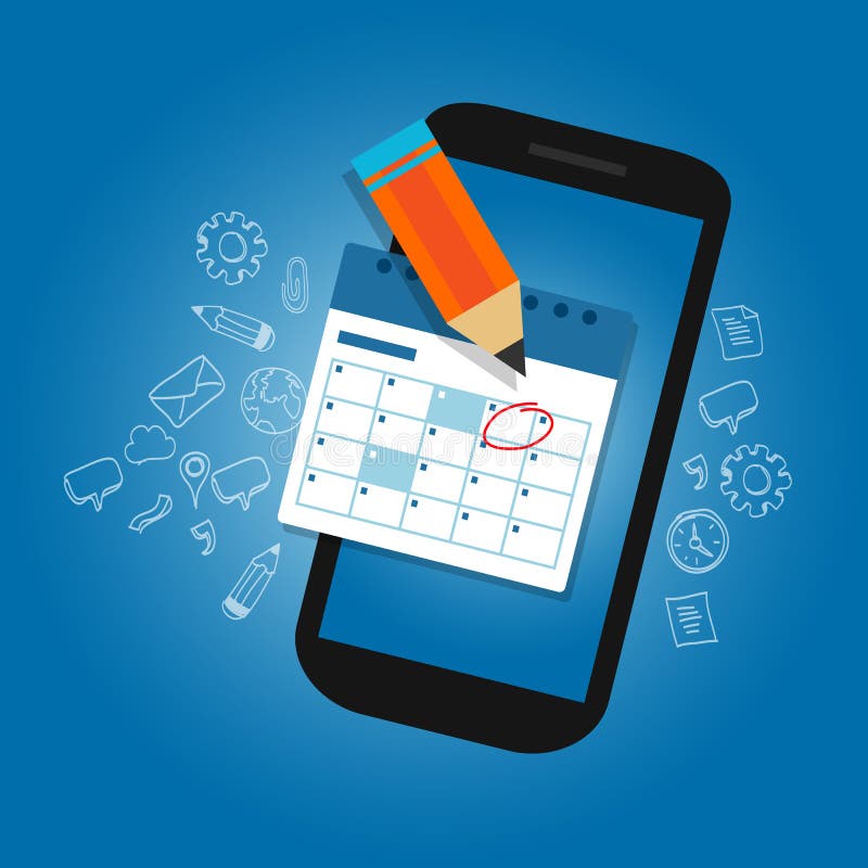 Marque a programação do calendário no plano importante do organizador do tempo do lembrete das datas do dispositivo móvel do Smar ilustração stock Marque a programação do calendário no plano importante do organizador do tempo do lembrete das datas do dispositivo móvel do Smar ilustração stock